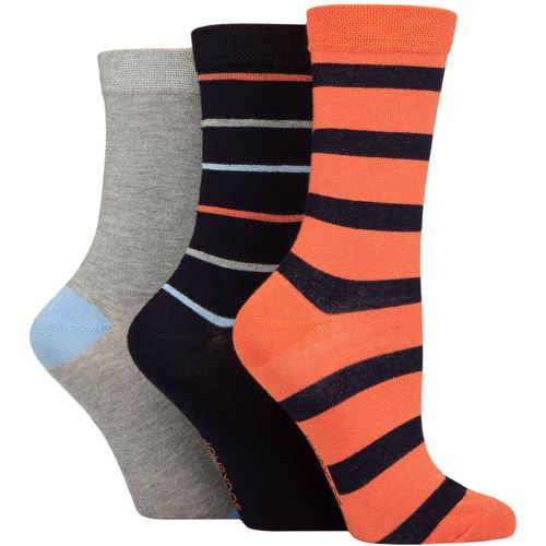 Women's 3 Pair Patterned Plain and Striped Bamboo Socks Navy / Rust / Silver Stripe 4-8 - SockShop - Modalova