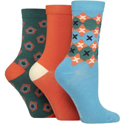 Women's 3 Pair Patterned Plain and Striped Bamboo Socks Patterned Storm Geo 4-8 - SockShop - Modalova