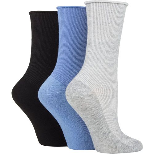 Ladies 3 Pair Patterned Plain and Striped Bamboo Socks Black / Denim / Silver Grey Ribbed 4-8 Ladies - SockShop - Modalova