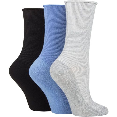 Women's 3 Pair Patterned Plain and Striped Bamboo Socks Black / Denim / Silver Grey Ribbed 4-8 Ladies - SockShop - Modalova