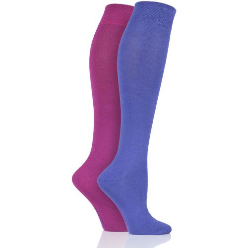 Ladies 2 Pair Plain and Patterned Bamboo Knee High Socks with Smooth Toe Seams Neon Lights Plain 4-8 Ladies - SockShop - Modalova