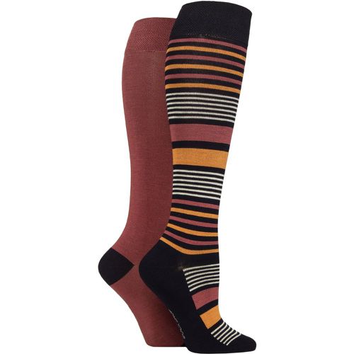 Ladies 2 Pair Plain and Patterned Bamboo Knee High Socks with Smooth Toe Seams Marmalade Stripe 4-8 - SockShop - Modalova