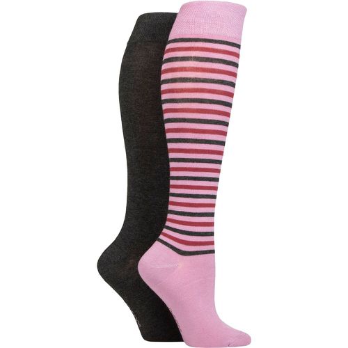 Ladies 2 Pair Plain and Patterned Bamboo Knee High Socks with Smooth Toe Seams Smokey Pink Stripe 4-8 - SockShop - Modalova