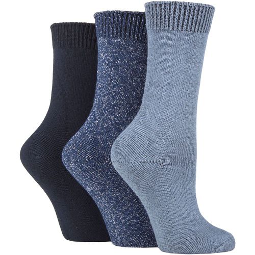 Women's 3 Pair Plain Cotton and Glitter Lurex Boot Socks Navy 4-8 Ladies - SockShop - Modalova