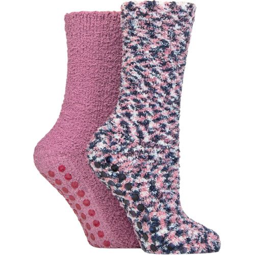 Ladies 2 Pair Cosy Slipper Socks with Grip Smokey 4-8 - SockShop - Modalova