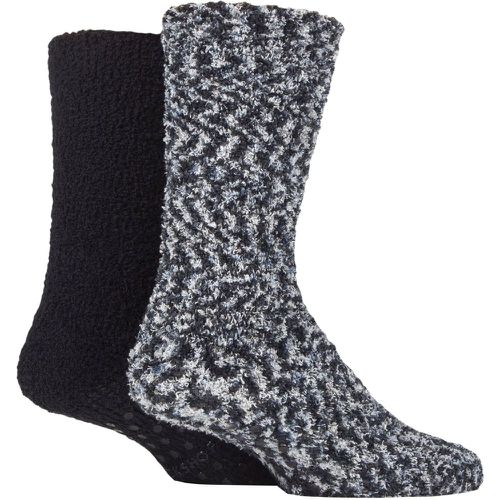 Men's 2 Pair Cosy Slipper Socks with Grip / Black 12-14 Mens - SockShop - Modalova