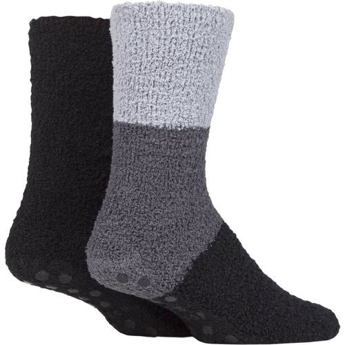 Men's 2 Pair Stripe & Plain Cosy Slipper Socks with Grip 7-11 Mens - SockShop - Modalova