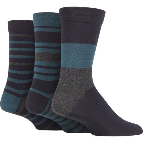Mens 3 Pair Comfort Cuff Gentle Bamboo Striped Socks with Smooth Toe Seams Navy / Bottle 12-14 Mens - SockShop - Modalova