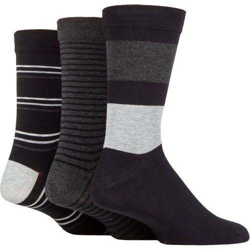 Mens 3 Pair Comfort Cuff Gentle Bamboo Striped Socks with Smooth Toe Seams Monochrome 7-11 - SockShop - Modalova