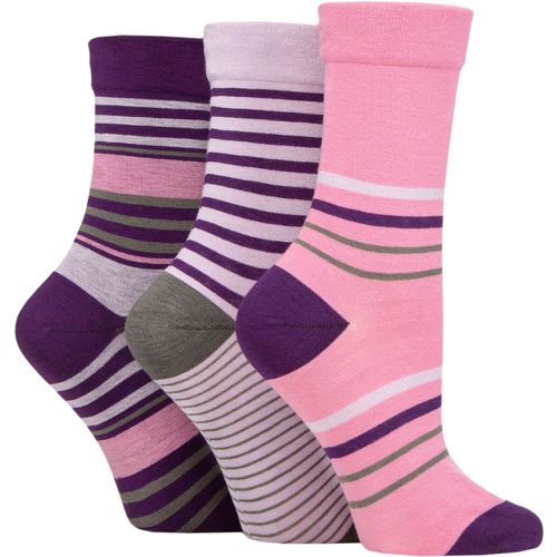Ladies 3 Pair Gentle Bamboo Socks with Smooth Toe Seams in Plains and Stripes Royal 4-8 - SockShop - Modalova