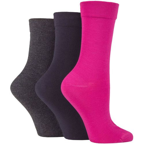 Ladies 3 Pair Gentle Bamboo Socks with Smooth Toe Seams in Plains and Stripes / Charcoal / Navy 4-8 Ladies - SockShop - Modalova