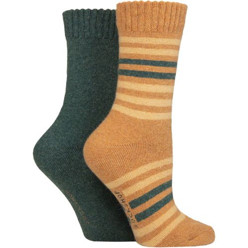 Women's 2 Pair Wool Mix Striped and Plain Boot Socks Marmalade Striped 4-8 Ladies - SockShop - Modalova