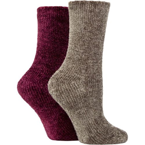 Women's 2 Pair Chenille Boot Socks Moss / Damson 4-8 Ladies - SockShop - Modalova