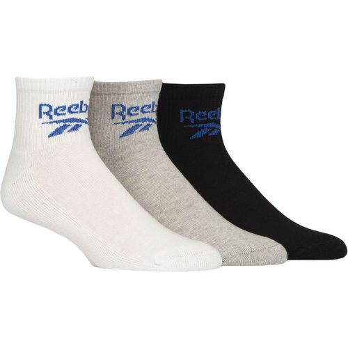 Mens and Ladies 3 Pair Foundation Cotton Ankle Socks White / Grey / Black 11-12.5 UK - Reebok - Modalova