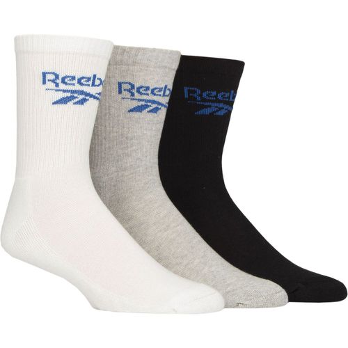 Mens and Women's 3 Pair Foundation Cotton Crew Socks White / Grey / Black 6.5-8 UK - Reebok - Modalova