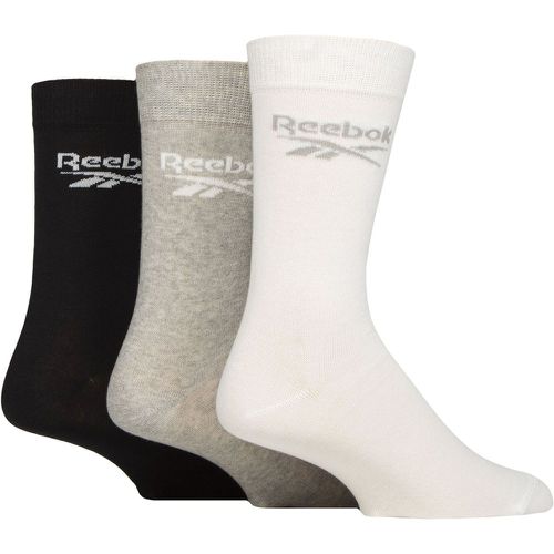 Mens and Ladies 3 Pair Core Cotton Crew Socks White / Grey / Black 8.5-10 UK - Reebok - Modalova