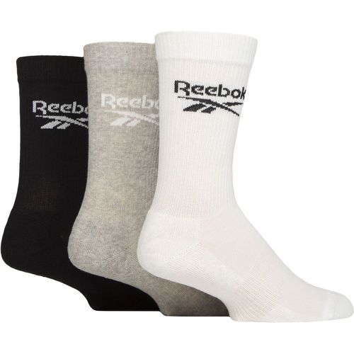 Mens and Ladies 3 Pair Core Ribbed Cotton Crew Socks White / Grey / Black 2.5-3.5 UK - Reebok - Modalova