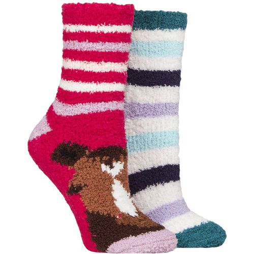 Women's 2 Pair SOCKSHOP Cosy Lounge Socks with Anti-Slip Grips Horse / Stripes 4-8 - Wildfeet - Modalova