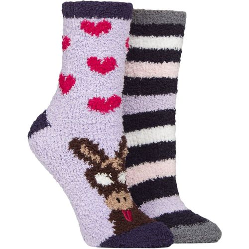 Ladies 2 Pair SOCKSHOP Cosy Lounge Socks with Anti-Slip Grips Donkey / Stripes 4-8 - Wildfeet - Modalova