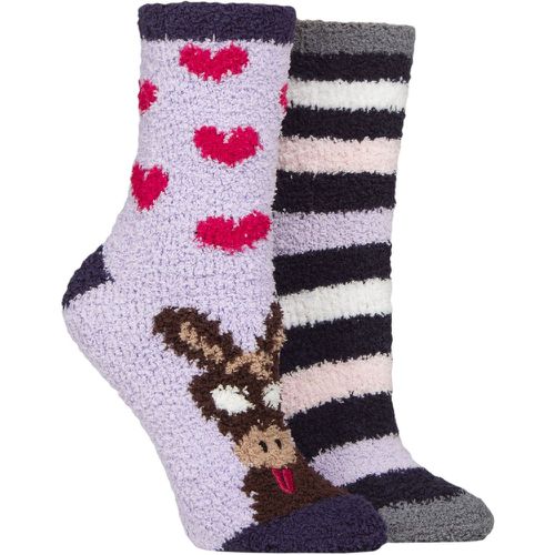 Women's 2 Pair SOCKSHOP Cosy Lounge Socks with Anti-Slip Grips Donkey / Stripes 4-8 - Wildfeet - Modalova