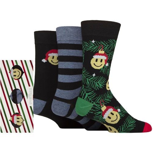 Mens 3 Pair Wildfeet Cotton Christmas Socks in Candy Cane Gift Box Smiley Face Baubles 7-11 Mens - SockShop - Modalova