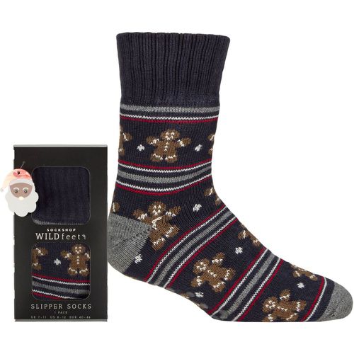 Mens 1 Pair Wildfeet Christmas Slipper Socks in Santa Patterned Gift Box Gingerbread Man 7-11 Mens - SockShop - Modalova