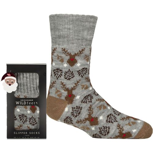 Mens 1 Pair Wildfeet Christmas Slipper Socks in Santa Patterned Gift Box Reindeer 7-11 Mens - SockShop - Modalova