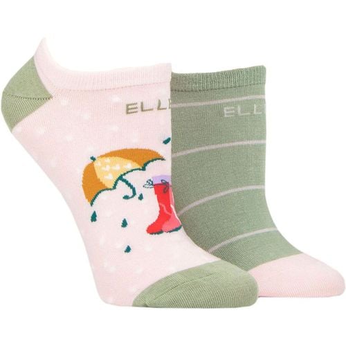Ladies 2 Pair Plain, Patterned and Striped Bamboo No Show Socks Meadow Patterned 4-8 - Elle - Modalova