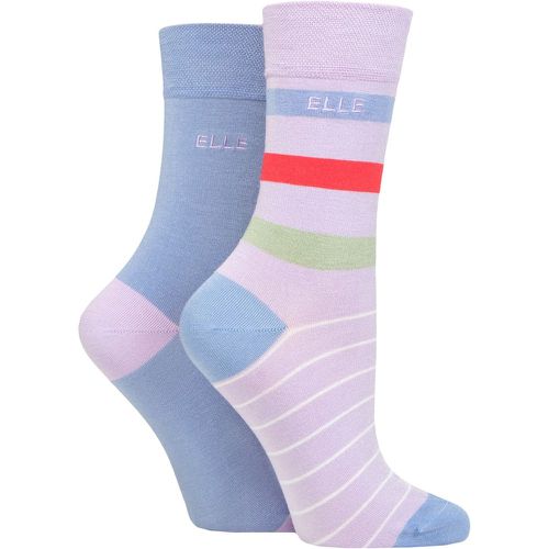 Ladies 2 Pair Bamboo Striped and Plain Socks Bluebell 4-8 - Elle - Modalova