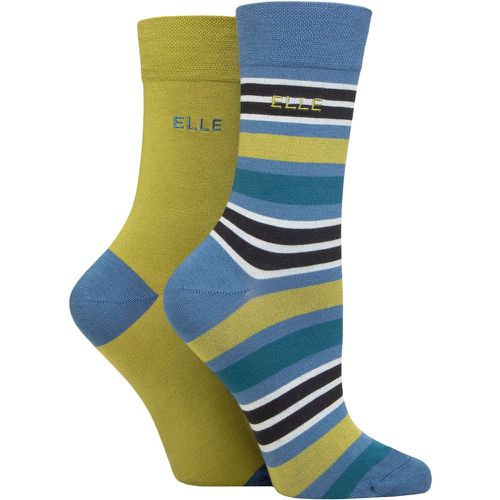 Ladies 2 Pair Bamboo Striped and Plain Socks Moonlight Blue 4-8 - Elle - Modalova