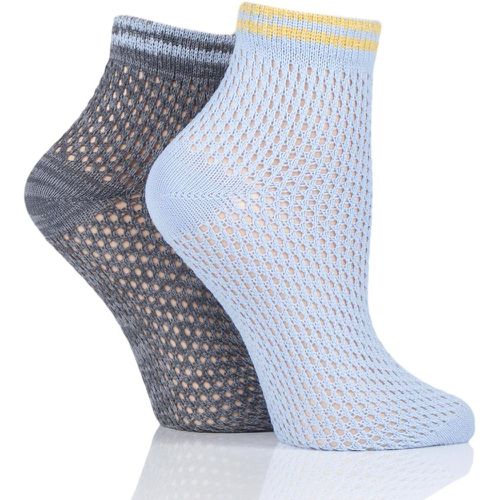 Pair Sky / Grey Soft Net Sporty Anklet Socks Ladies 4-8 Ladies - Elle - Modalova