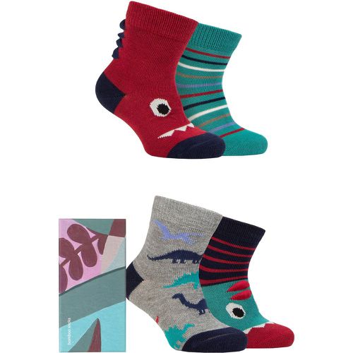 Babies and Kids 4 Pair Deano Bamboo Dinosaur Gift Boxed Socks Multi 0-12 Months - Thought - Modalova