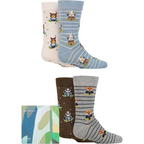 Babies and Kids 4 Pair Ash Organic Cotton Animal Gift Boxed Socks Multi 4-6 - Thought - Modalova