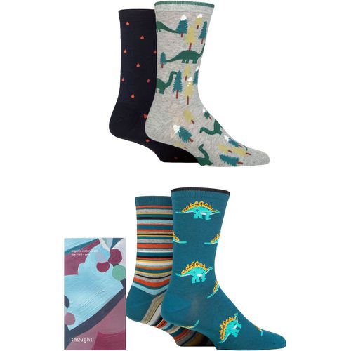 Mens 4 Pair Eull Christmas Dinosaur Organic Cotton Gift Boxed Socks Multi 7-11 Mens - Thought - Modalova