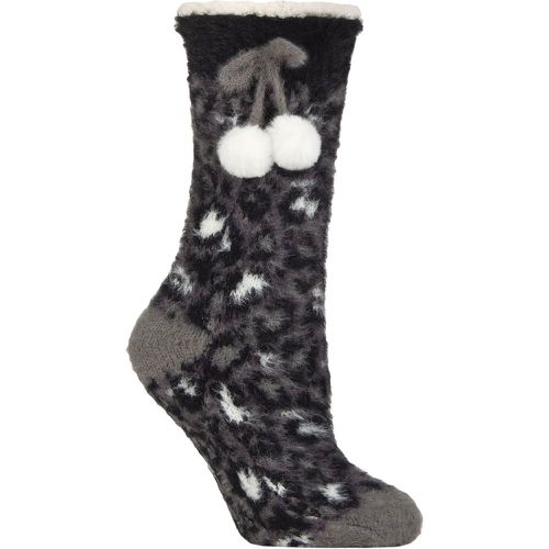 Women's 1 Pair Sherpa Lined Socks with Grip Charcoal 4-8 - Elle - Modalova