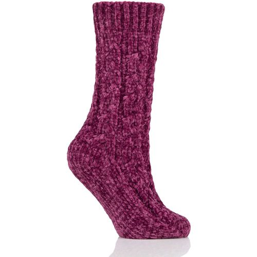 Ladies 1 Pair Chenille Cable Slouch Socks Winter Berry 4-8 Ladies - Elle - Modalova