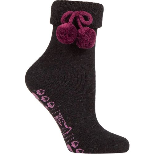 Ladies 1 Pair Wool Mix Slipper Socks with Pompoms / Purples 4-8 Ladies - Elle - Modalova