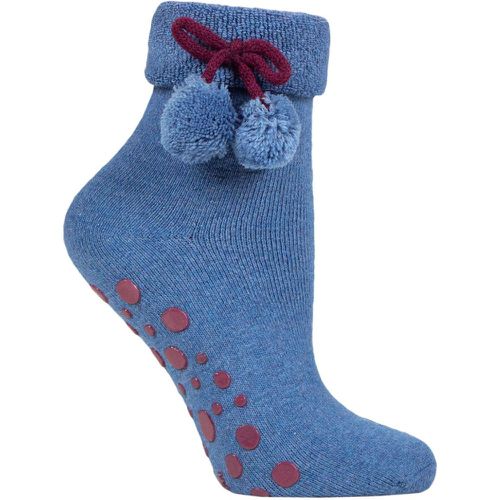 Ladies 1 Pair Wool Mix Slipper Socks with Pompoms Vista / Purple 4-8 Ladies - Elle - Modalova