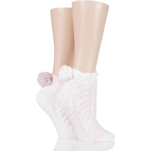 Ladies 2 Pair Cable Cosy Anklet Socks with Pom Poms Opal Pink 4-8 Ladies - Elle - Modalova