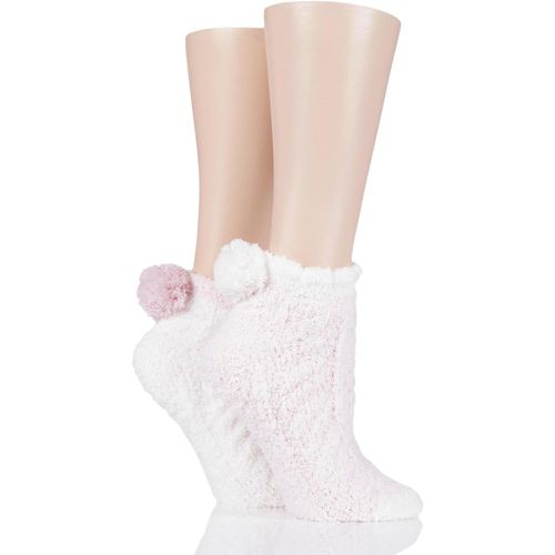 Women's 2 Pair Cable Cosy Anklet Socks with Pom Poms Opal Pink 4-8 Ladies - Elle - Modalova