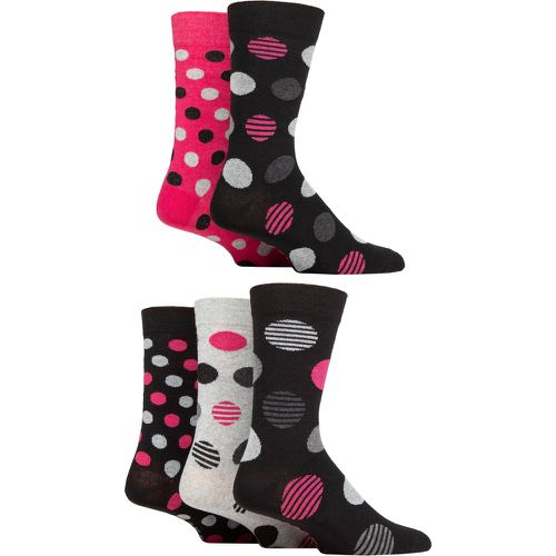 Mens 5 Pair Plain and Patterned Cotton Socks with Gentle Grip Tops Black / Pink Spot 7-11 Mens - SockShop - Modalova