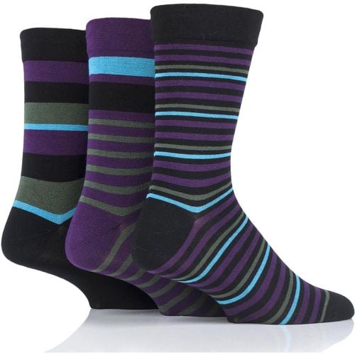 Pair Black Comfort Cuff Gentle Bamboo Striped and Plain Socks with Smooth Toe Seams Men's 7-11 Mens - SockShop - Modalova