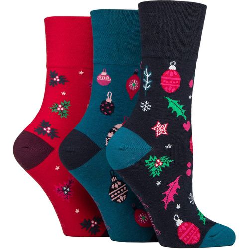 Women's 3 Pair SOCKSHOP Christmas Socks Navy / Red 4-8 - Gentle Grip - Modalova