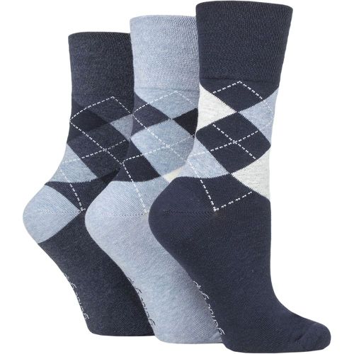 Ladies 3 Pair Argyle Patterned Cotton Socks Argyle Navy / Denim 4-8 Ladies - Gentle Grip - Modalova
