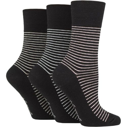 Ladies 3 Pair Cotton Patterned and Striped Socks Fine Stripe 4-8 Ladies - Gentle Grip - Modalova
