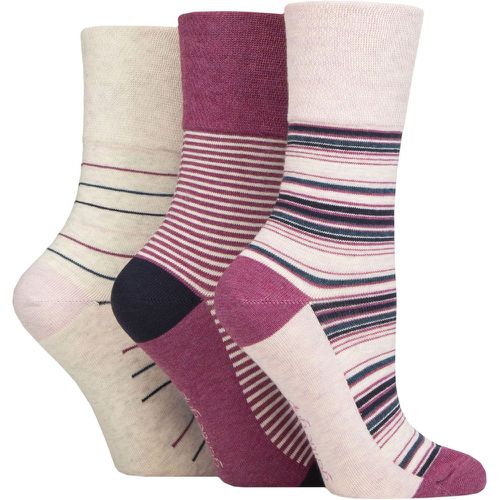 Ladies 3 Pair Cotton Patterned and Striped Socks Embrace Mixed Stripe 4-8 - Gentle Grip - Modalova
