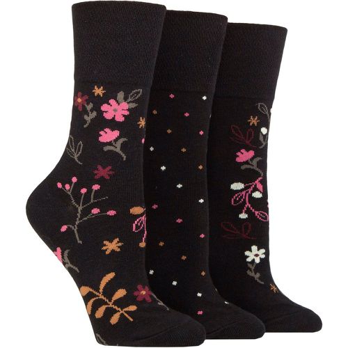 Ladies 3 Pair Cotton Patterned and Striped Socks Floral Night 4-8 - Gentle Grip - Modalova