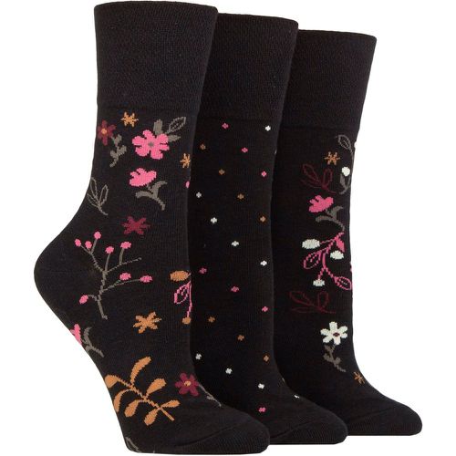 Women's 3 Pair Cotton Patterned and Striped Socks Floral Night 4-8 - Gentle Grip - Modalova