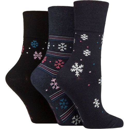 Ladies 3 Pair Cotton Patterned and Striped Socks Snowflake / Stripe / Spot 4-8 - Gentle Grip - Modalova