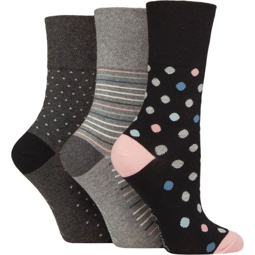 Women's 3 Pair Cotton Patterned and Striped Socks Graphic Grey Melange / Black 4-8 - Gentle Grip - Modalova